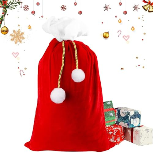 Weihnachtssack aus Samt Große,Weihnachtsmann Sack aus Samt,mit Kordelzug und Bommeln,Samt Santa Sack,Nikolaussack Geschenksack,Nikolaussack Rot,Samt Nikolaussack,Geschenksack Weihnachten,100x70cm