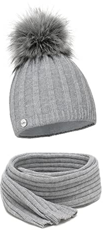 ELIMELI® Kaschmir Mütze Damen Winter warme Strickmütze Wollmütze mit Kaschmir Wintermütze mit Kunstfell Bommel Slouch Strick Beanie Damen für Winter Bommelmütze Hergestellt in EU