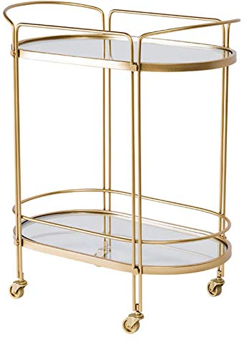 SGSG Moderner Barwagen aus Glas in klaren Universalrollen, geeignet für Club, Wohnzimmer Glas Servierwagen Küchenwagen mit Aufbewahrung (Gold)