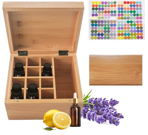 RoseFlower Caja de Almacenaje de Madera de Aceites Esenciales y Aromaterapia, 13 Botellas Aceite Contenedor Cubos de Almacenaje Organizadores para Perfumes, Fragancias, CosméTica, Joyas, Makeup