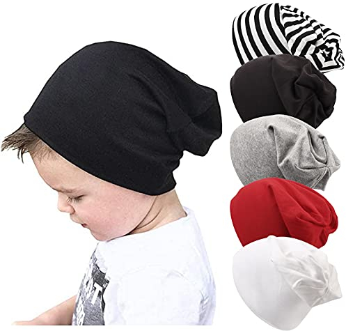 DRESHOW 5 Stück Unisex Baby Mütze Hut Junge Mütze Frühling Mützchen Kleinkind Wendemütze Jersey Slouch Beanie 6-60 Monate