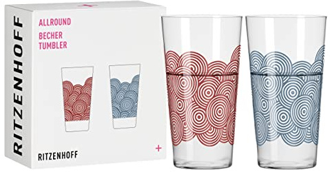 RITZENHOFF 3861003 Trinkbecher universal 400 ml - Serie Allround Nr. 3, 2 Stk. mit abgestimmtem Motiv - Made in Germany, Blau, Rot