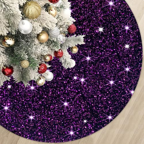 Lila Weihnachtsbaum Rock 46 Zoll Pailletten Baumrock Glitzer Weihnachtsbaum Rock Groß mit Samt Baum Teppich Halloween Deko für Baum Vintage Baumdecke Metall Baumrock