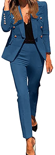 Hosenanzug Damen, Festlich Elegant Business Anzug Set Hosenanzug Blazer Hose Outfit Zweiteiler Slimfit Freizeitanzug Damen Anzug Damenanzug Mode 2 Stück Set Buisnesskleidung Frauen Hosenanzüge