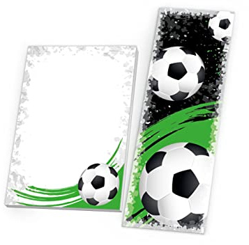 Junapack 12 Lesezeichen + 12 Mini-Notizblöcke (A7-Format) Fussball Fußball Mitgebsel für Kindergeburtstag Gastgeschenke für Jungen