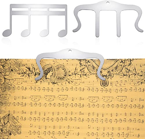 2 Stück Metall Musikbuchclips, Musikständer Clips Musikbuch Clip Halter Musikclips für Klavier, Spiele im Freien, Notizpapier, Bücher, Gitarre, Violine, Tastatur (Silber)