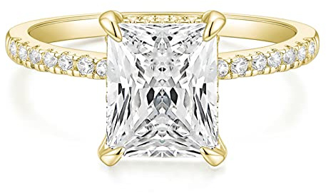 Titaniumcentral Verlobungsring Damen Gold Silber Ringe mit Zirkonia 4CT Radiantenschnitt Trauringe Versprechen Ring für Frauen
