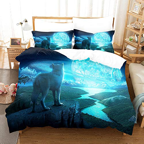 ESAAH Wolf Partner Bettbezug Set? Mikrofaser Bettwäsche Set? Bettbezug +Kissenbezug ?für Kinder Teenager Erwachsene Geschenk (A5,135x200cm+75x50cmx1)