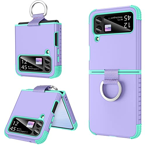 BENTOBEN for Samsung Galaxy Z Flip 4 Case, Z Flip 4 5G Case with Ring, Heavy Duty 2 in 1 Full Body Rugged Shockproof Protection Cover Girls Women Boy Men Covers for Galaxy Z Flip 4 6.7”, Purple
