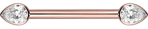 PIERCINGLINE Piercing per capezzoli in titanio con filettatura interna, cristalli a goccia, barretta per capezzolo, seno, intimo, colori assortiti, Titanio