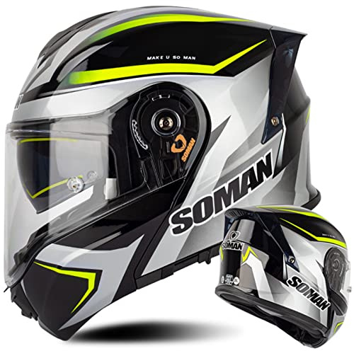 Klapphelm Integriertem Motorradhelm mit Doppelvisier Sonnenblende Integralhelm Racing Helm mit Eingebauter Kopfhörersteckplatz DOT/ECE Motorrad Sturzhelm für Damen Herren,Multi-colored-L(59~60cm)