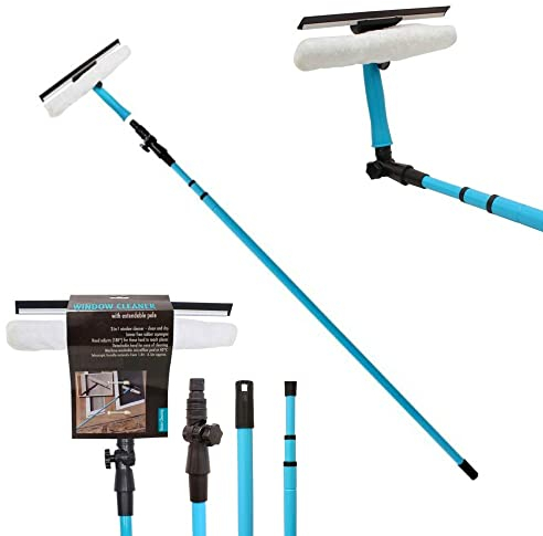 Multi-Purpose 3.5M Telescopic Window Cleaner Kit Conservatory Equipment Glass Cleaning Squeegee Extendable Aluminium Metal Pole Soft Rubber Mop Head