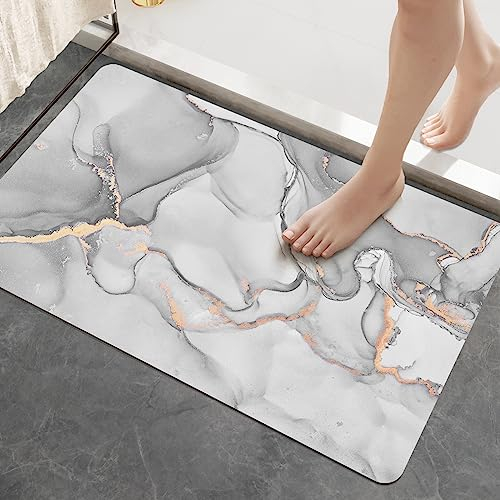 DEXI Non-Slip Bath Mat 40 x 60 cm, Super Absorbent Quick Drying Thin Bathroom Mats for Bathtub Side Floor, Easy to Clean, Light Grey