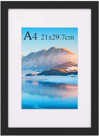 DTXDTech Bilderrahmen A4, 21x30 cm Schwarz Holz A4 Fotorahmen, Bilderrahmen mit Passepartout, Zertifikatrahmen für Wandhalterung, für Tischdekoration Schwarzer Rahmen