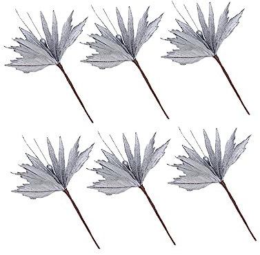 Abaodam 6 Stück Weihnachtsbaumschmuck Ornament Silber Kunstblume Für Weihnachten Stoffblumenschmuck Weihnachtsdeko Party Deko