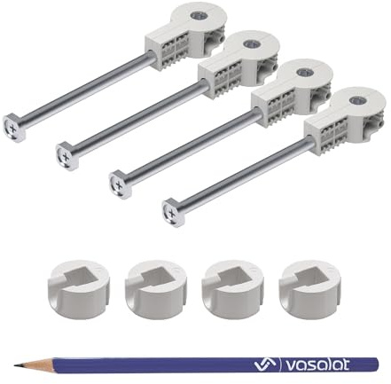 vasalat bänkkontakt Quick-Tech – 4 x plattkontakt M8 x 150 mm för bänkskiva med 25 mm minsta tjocklek + 4 x motstycke