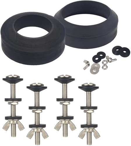 Universal Toilet Tank to Bowl Gasket & Tank to Bowl Bolts, 2 Kind Gasket and 4 Pieces 5/16 * 3.15 Inch Toilet Tank Bolts, Fit Most 2-Inch and 3-Inch Flush Valve Opening
