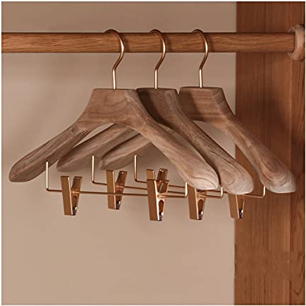 Deluxe-Hosenbügel aus Massivholz, für Jeans, Rock, Kleiderbügel mit 2 verstellbaren Clips, rostfreie Haken, 10 Stück (natürlich)