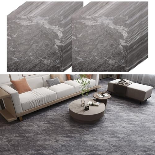 YAYODS 40 Pack Self Adhesive Floor Tile Vinyl Flooring, 30x30cm Grey Marble Effect Flooring Stone Texture Stickers, Waterproof Peel and Stick Floor Tile for Kitchen Bathroom Living Room