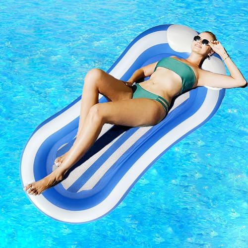 LieIe Luftmatratze Pool Erwachsene, Wasser Hängematte Aufblasbare Pool mit Mesh Schwimmende Schwimmmatratze Floating Lounge Stuhl Spielzeug für Erwachsene und Kinder Sommer 160x70cm Blu