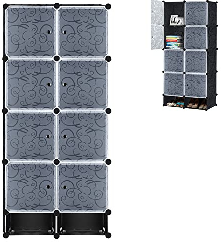 YZNAHRE DIY Kleiderschrank Kunststoff Standregal Schrank mit Muster Tür Regalsystem Garderobe Schrank,modulare Schrank für platzsparende, ideale Storage Organizer Cube (8 Würfel), AS-(HAG2118B)-1
