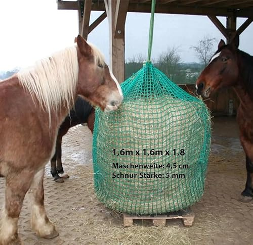 CG Heunetze für Pferde - großes Rundballen-Netz in der Größe 1,6m x 1,6m x 1,8m (Höhe) | 500kg Füllmenge | Maschenweite: 4,5 cm (engmaschig) | Schnur-Stärke 5 mm