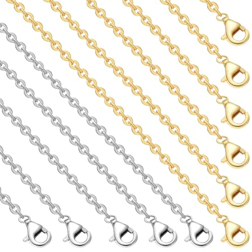 Beebeecraft 1 Box 10Pcs 23.6 inch(60cm) Necklace Chain 304 Stainless Steel Bulk Cable Chain with Lobster Clasps for Jewelry Making (Gold, Silver)
