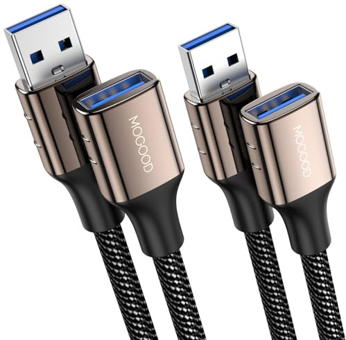 MOGOOD Câble Rallonge USB 3.0 2M,Mâle vers Femelle,5Gbps,Nylon,Lot de 2 | nylon tressé, alliage de zinc, 5Gbps, Plug-Play, imprimante, disque dur, PC, portable, bureau, voyage, maison, écran