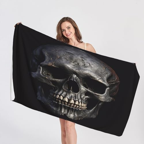 QEODAH Strandtuch Groß 100x200 Totenkopf - Schnelltrocknend & Ultraleicht & Sandfrei & Weich Mikrofaser Handtücher,Horror Strandhandtuch Badetuch Handtuch, Pflegeleicht Badetücher