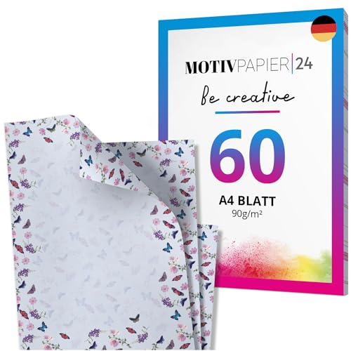 60 Blatt Schmetterling Briefpapier Set beidseitig bedruckt Motivpapier Papier A4 Druckerpapier 90g/m²