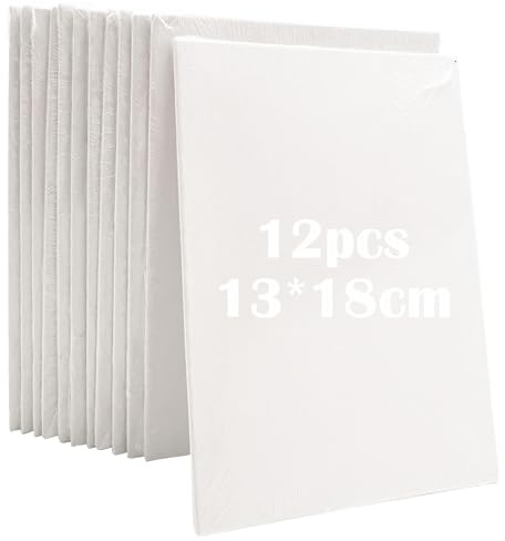 CTRICALVER Toile de Peinture à l'Huile, Toile de Coton Prétirée 3 mm (Paquet de 12), 13 x 18 cm, Adaptée aux Débutants et Amateurs