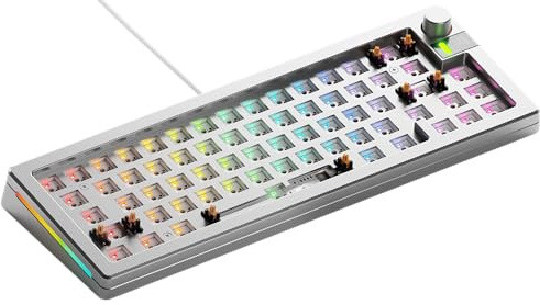 Glorious Gaming GMMK 3 PRO Barebones : kit clavier personnalisé, molette, corps alu et joints modulaires, clavier 65 % (hot swap), mousse insonorisante, plaque de commutation alu, ANSI - Argenté