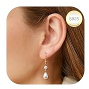LOLIAS Pendientes Perlas Mujer Oro Dorados Pendientes de Perlas Blancas Pendientes Colgantes pendientes largos para Mujeres y niñas