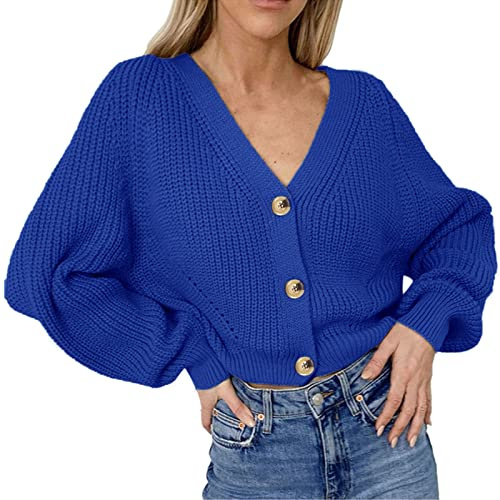 Pullover Für Damen - Cardigan Boleros Bolero Elegante Strickjacken Kurze Kurz Crop Jacke Vorne Offen Strickjacke Blau, M