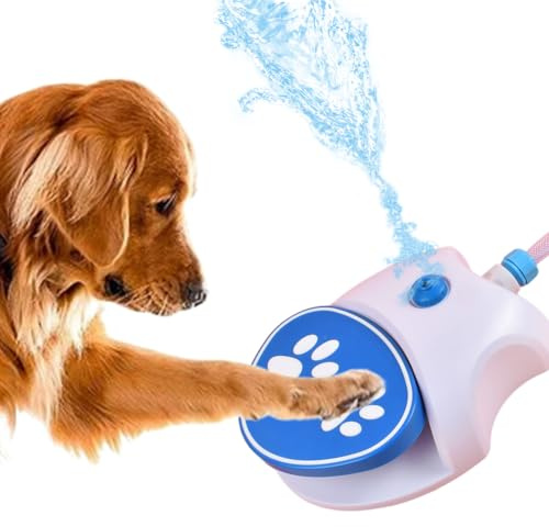 Dog Fountain Step On, Hand Activated Dog Water Toy, Pet Drinking Dispenser Drinking Sprinkler, Outdoor Fresh Water Feeder with Hose for Small & Large Dogs Cats