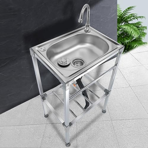 GODFSAHG Lavello Mobile Freestanding Lavello da Cucina in Acciaio Inossidabile 1 Vasca Lavello da Giardino Commerciale a Una Vasca Lavello da Giardino, per Uso Interno ed Esterno, Facile da