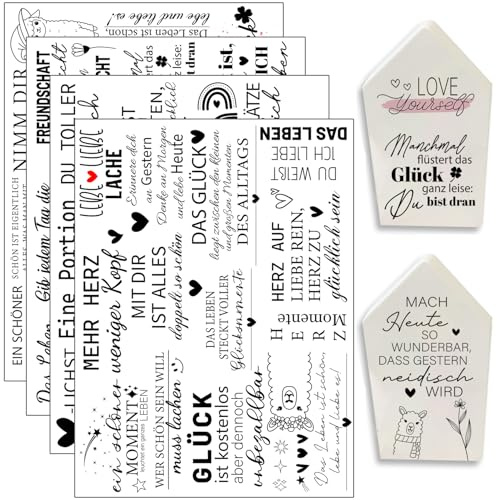 Hongma Rub On Sticker Glück ca.A5 14x19cm 4PCS Sprüche für Raysin | Rub On Folie Rubons Aufkleber Transfers Transferfolie für Raysin für Keraflott Gips Möbel Glas Holz DIY (Glück Sprüche)