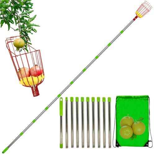 Fruit Picker Tool - Fruit Picker Pole with Basket, Picker, Long Fruit Picker | Fruit Picker with Telescopic Stainless Steel Pole and Basket, Fruit Gripper with Telescopic Pole, Rustproof Fruit