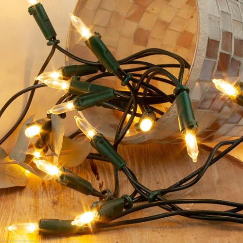 hellum Lichterkette Weihnachtsbaum, LED Lichterkette innen mit 50 LED warmweiß Weihnachtsbaum innen 7,35m beleuchtet mit grünem Kabel, mit Stecker <59lm 150223