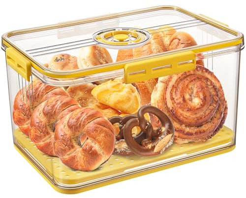 ANYPROLUS Bread Box for Homemade Bread Boxes for Kitchen Counter Airtight, Time Recording Bread Storage Container with Lid, Bread Containers Storage Airtight Loaf Bread Keeper, Large, Yellow