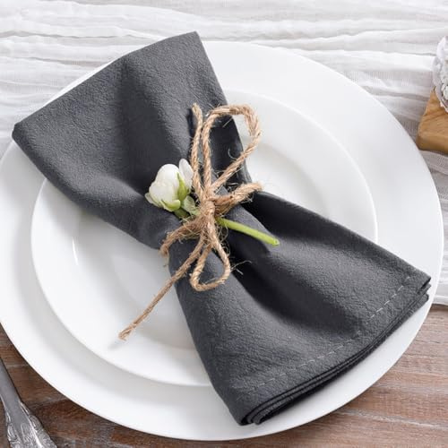MLMC Holzkohle-Servietten, rustikal, waschbar, Stoffservietten, Set mit 8 Stück, dunkelgrau, 43,2 x 43,2 cm, weich, wiederverwendbar, Stonewashed Dinner-Servietten, Tuch für Hochzeit, Versammlungen
