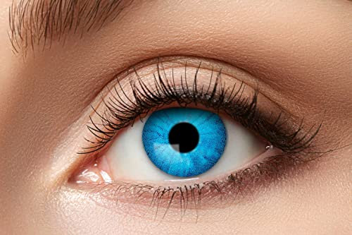 Zoelibat Eyecatcher – Electro Blue – Farbige Jahres-Kontaktlinsen in Blau-Schwarz – Kontaktlinsen ohne Stärke – mit Aufbewahrungsbehälter