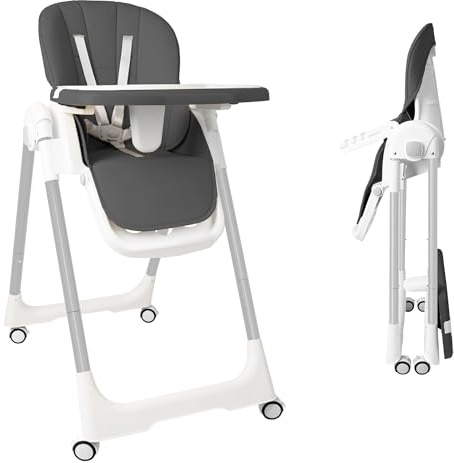 FIVMEN Hochstuhl Baby Klappbar Kinderstuhl Kinderhochstuhl Höhenverstellbarer mit Liegefunktion und 5-Punkt-Gurt Tragbarer Babystuhl Babyhochstuhl für Zuhause und Unterwegs, Gray