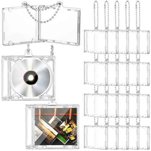 Misdary Lot de 20 mini porte-clés en plastique transparent pour CD - Couverture DVD en vrac - Porte-clés vierge - Mini support de disque compact personnalisé pour sac à dos à suspendre - Cadeaux