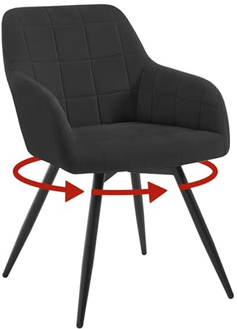 WOLTU Esszimmerstuhl drehbar, ergonomisch und gepolstert, Schwarz | Küchenstuhl, mit Rücken- und Armlehnen, Metallbeine, Bezug aus Samt, für Küche, Wohnzimmer, Balkon