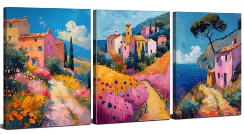 Matisse Wall Art for Living Room Colourful Country Landscape Canvas Wall Pictures Watercolor Mountains Prints Abstract Matisse Style Painting Artwork for Bathroom Bedroom Home Decoration 30x40cm 3Pcs