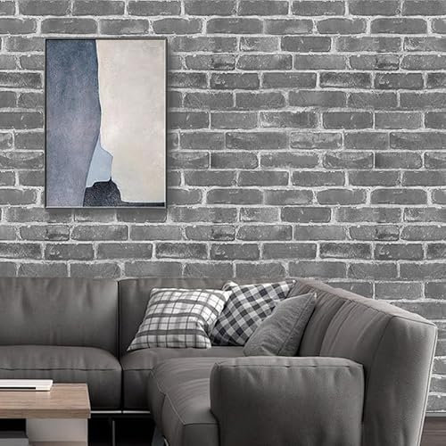 Snewvie Rustic Light Grey Brick Effect Wallpaper 3D Brick and Stone Pattern Effect Wall Paper Non-Woven Texture Wall Paper Vintage Slate for Bedroom Living Room Restaurant Cafe Fireplace 950 * 53cm