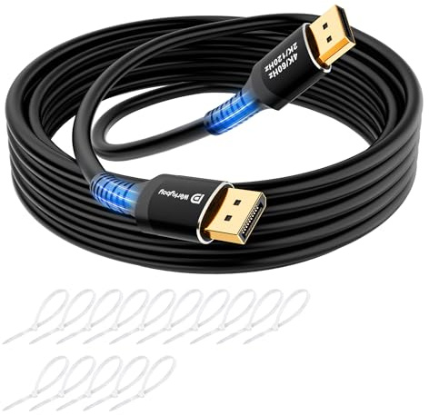 Werkybay Cavo DisplayPort 4K 12m, VESA-Certificato, Cavo DP 1.2, 4K@60Hz, 2K@120Hz, 1080p Full HD, compatibili con Monitor Gioco, TV, laptop, PC, nero, con 15 fascette