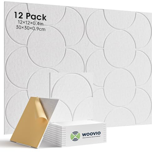 Woovio Sound Proofing Panels, 12 Pack Acoustic Wall Panels, High Density Self-Adhesive Sound Dampening Panels for Recoding Studio Gaming Room, Home Offices 30x30x0.9cm White