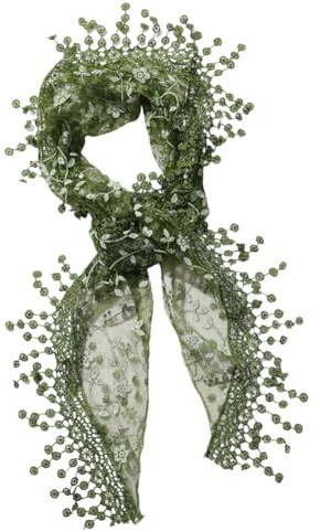 CABODYALS Olive Green Lace Scarf Head Wrap Vintage Soft Triangle Hairband Flower Pattern Sheer Fabric Floral Edging Trim Polyester Cloth Headbands for Women Hair Accessories Party Birthday Wedding